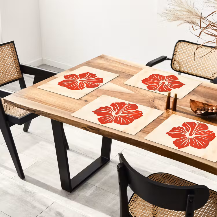 Rode hibiscusbloem - Textuur achtergrond - Beige Placemat vinyl groot -zzsfeer4_Kitchenyeah-website