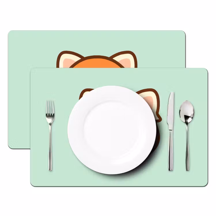 Rode panda - Groen - Cartoon Placemat vinyl groot -zzsfeer2_Kitchenyeah-website