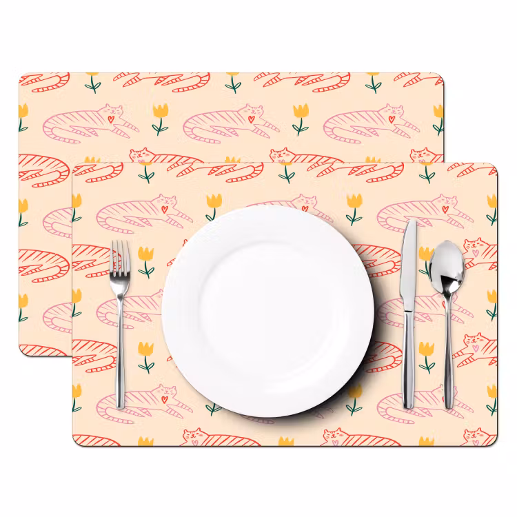 Rood - Roze - Katten - Bloemen Placemat vinyl groot 368 -zzsfeer2_Kitchenyeah-website