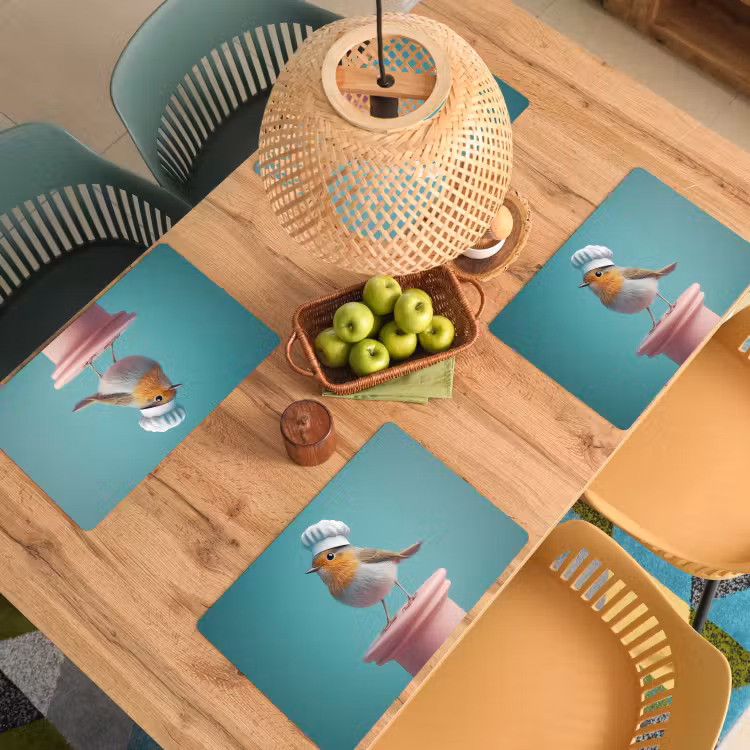 Roodborstje - Vogel - Koksmuts - Sokkel Placemat vinyl groot -zzsfeer5_Kitchenyeah-website
