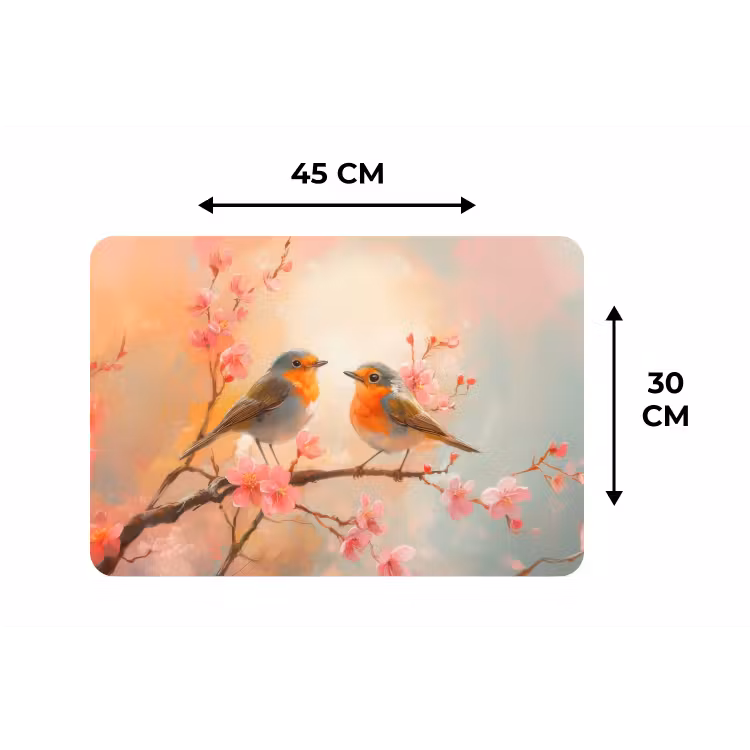 Roodborstjes - Sierlijk - Bloesemtak Placemat vinyl groot -specs