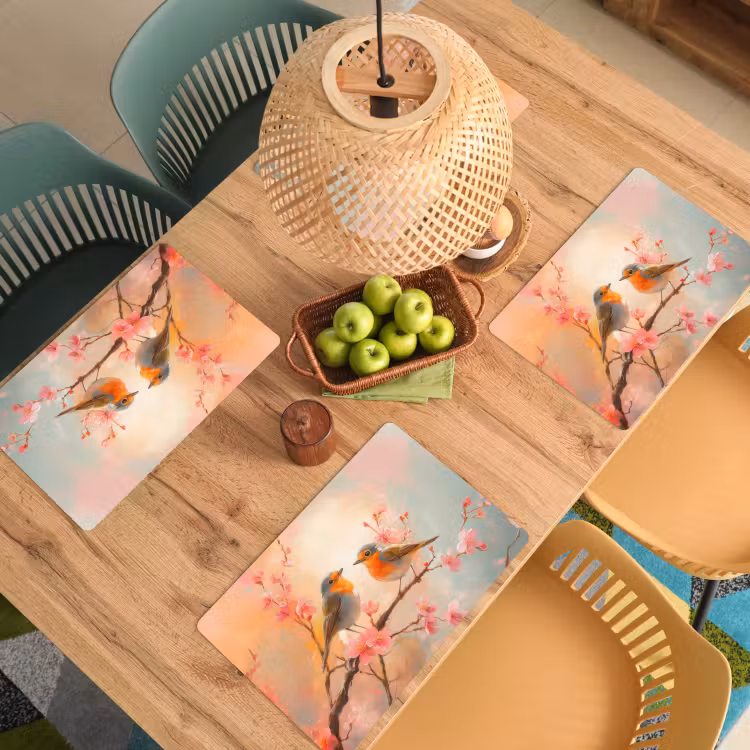 Roodborstjes - Sierlijk - Bloesemtak Placemat vinyl groot -zzsfeer5_Kitchenyeah-website