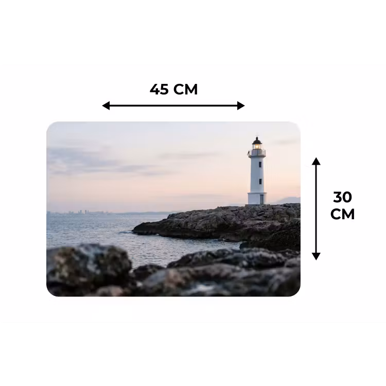 Rotsen - Vuurtoren - Wit Placemat vinyl groot -specs