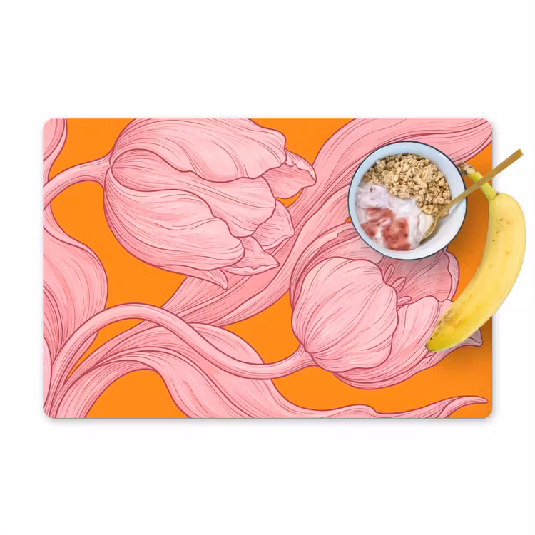 Placemat - 6 stuks - Roze bloemen - Modern - Roze bloemen - Modern Placemat vinyl groot