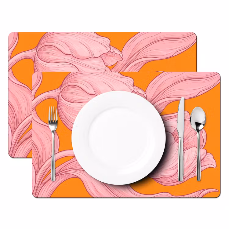 Placemat - 6 stuks - Roze bloemen - Modern - Roze bloemen - Modern Placemat vinyl groot