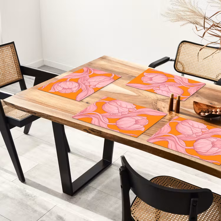 Placemat - 6 stuks - Roze bloemen - Modern - Roze bloemen - Modern Placemat vinyl groot
