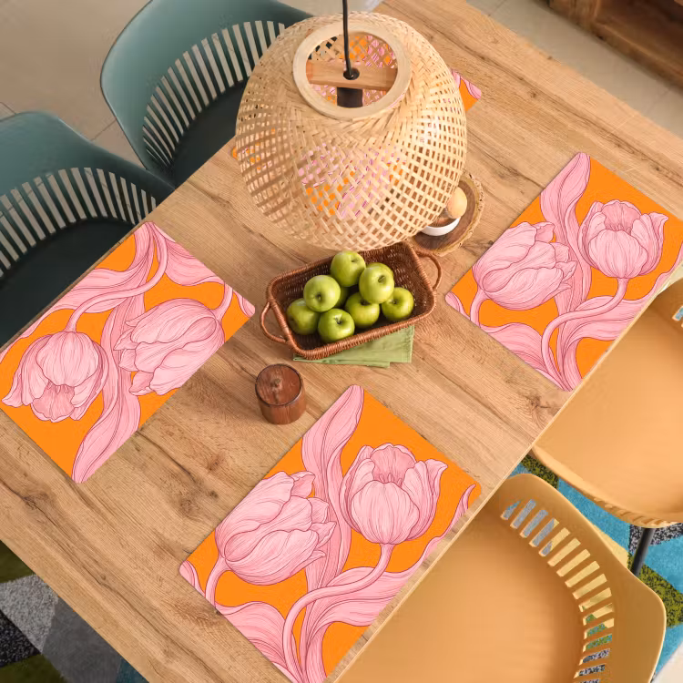Placemat - 6 stuks - Roze bloemen - Modern - Roze bloemen - Modern Placemat vinyl groot