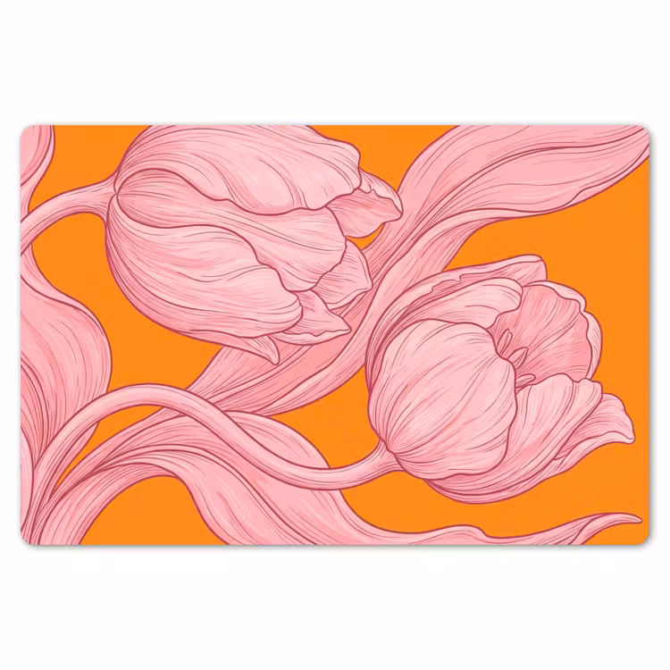 Placemat - 6 stuks - Roze bloemen - Modern - Roze bloemen - Modern Placemat vinyl groot