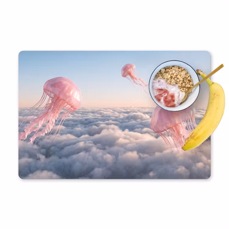 Placemat - 6 stuks - Roze dier - Wolken - Roze dier - Wolken Placemat vinyl groot
