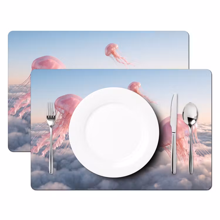 Placemat - 6 stuks - Roze dier - Wolken - Roze dier - Wolken Placemat vinyl groot