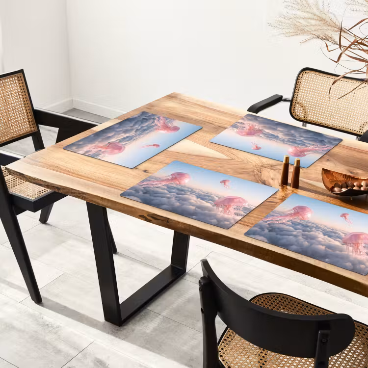 Placemat - 6 stuks - Roze dier - Wolken - Roze dier - Wolken Placemat vinyl groot