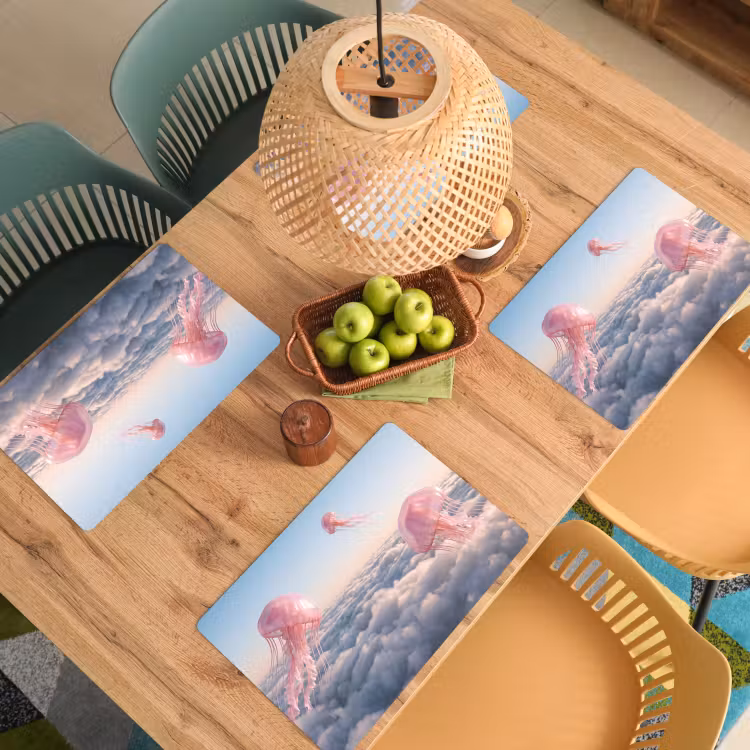 Placemat - 6 stuks - Roze dier - Wolken - Roze dier - Wolken Placemat vinyl groot