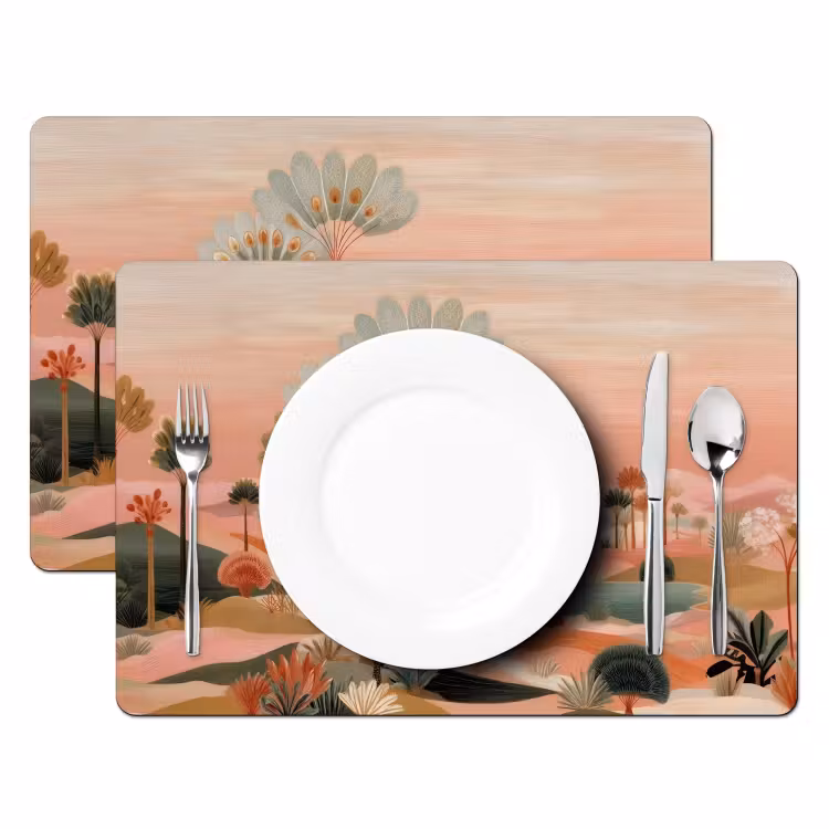 Roze landschap - Palmen - Water Placemat vinyl groot -zzsfeer2_Kitchenyeah-website