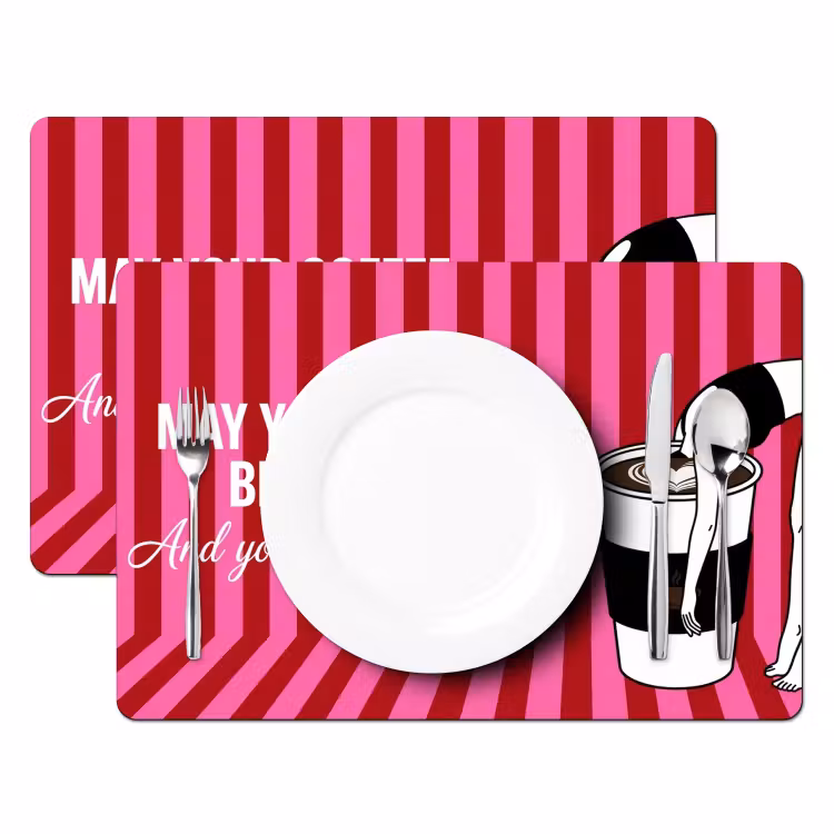 Roze - Strepen - Koffie - Maandag Placemat vinyl groot -zzsfeer2_Kitchenyeah-website