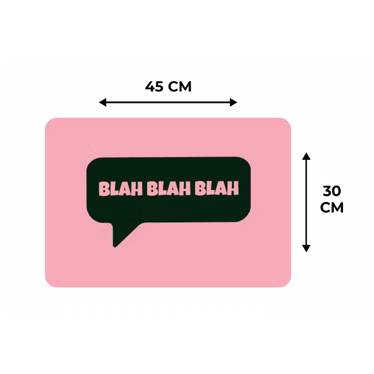 Roze - Tekstwolk - Groen - BLAH BLAH BLAH Placemat vinyl groot -specs