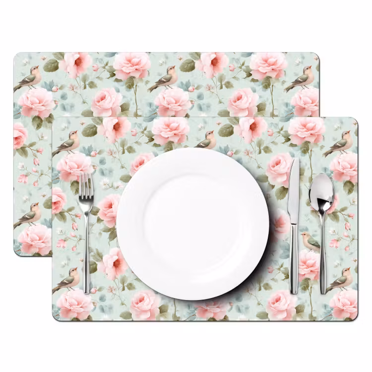 Rozen - Vogels - Pastel - Kleurrijk Placemat vinyl groot 368 -zzsfeer2_Kitchenyeah-website