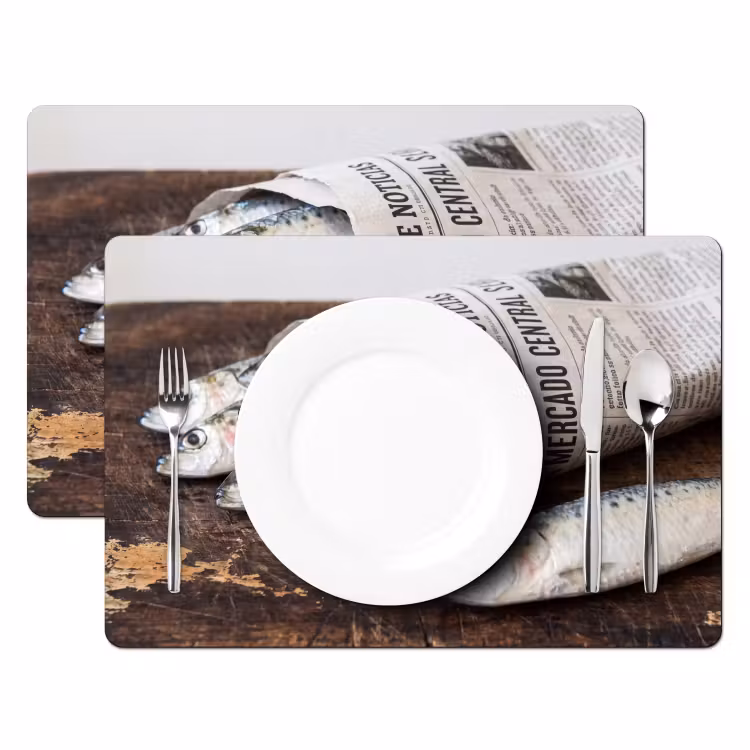 Placemat - 6 stuks - Sardientje - krant - snijplank - Sardientje - krant - snijplank Placemat vinyl groot