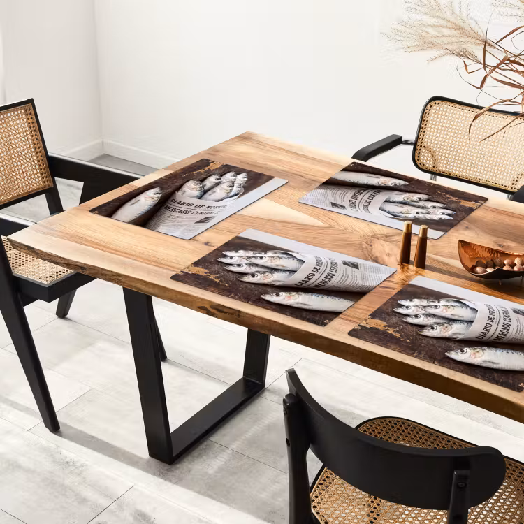 Placemat - 6 stuks - Sardientje - krant - snijplank - Sardientje - krant - snijplank Placemat vinyl groot