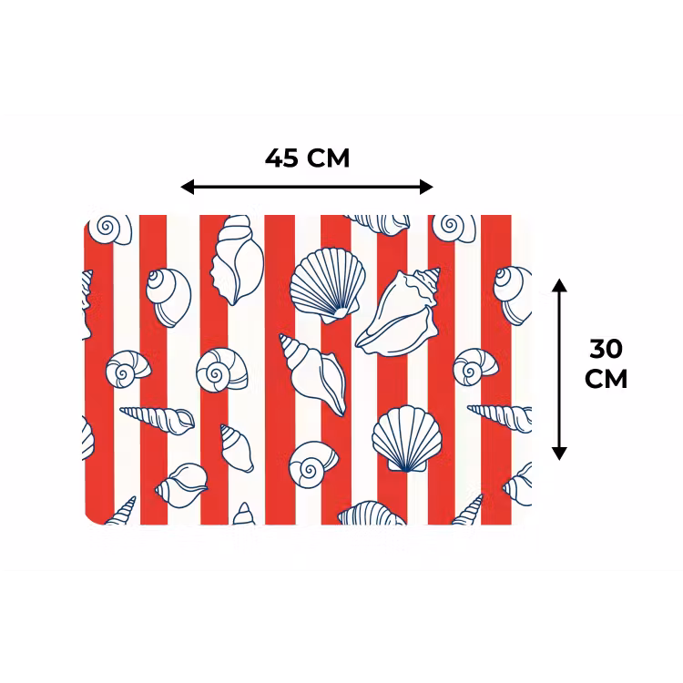 Schelp - Zeedieren - Zomer - Illustratie - Rood - Blauw Placemat vinyl groot -specs