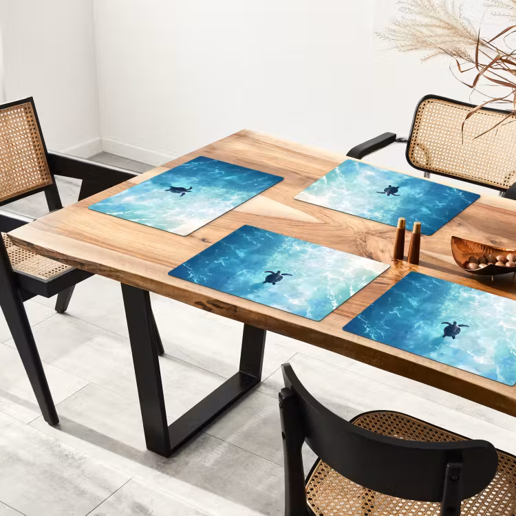 Schildpad - Zee - Blauw - Schittering Placemat vinyl groot -zzsfeer4_Kitchenyeah-website