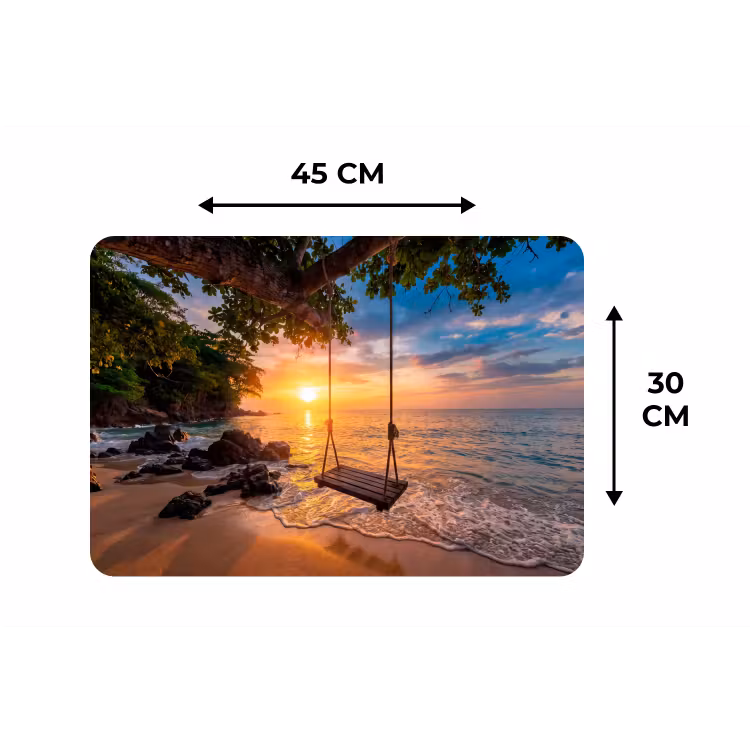 Schommel - Strand - Zonsondergang - Natuur - Oranje Placemat vinyl groot -specs