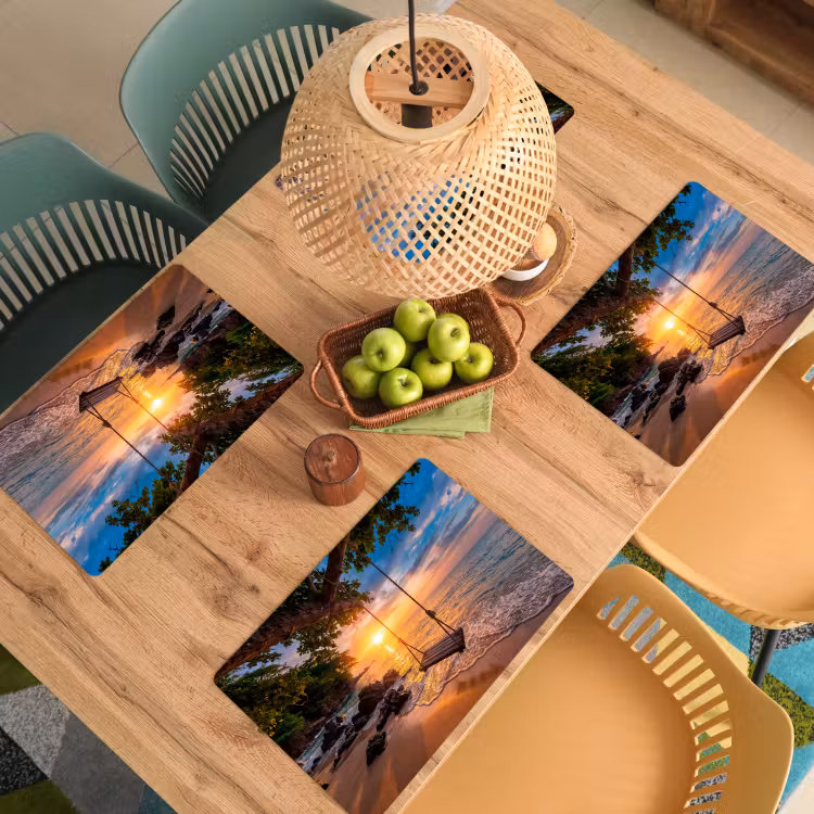 Schommel - Strand - Zonsondergang - Natuur - Oranje Placemat vinyl groot -zzsfeer5_Kitchenyeah-website