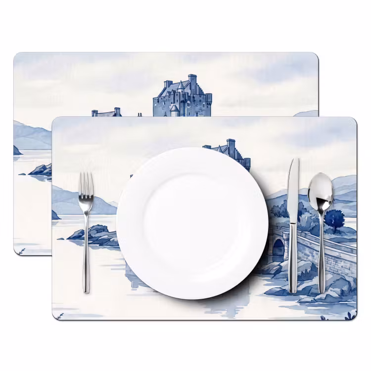 Schots - Kasteel - Blauw - Aquarel Placemat vinyl groot -zzsfeer2_Kitchenyeah-website