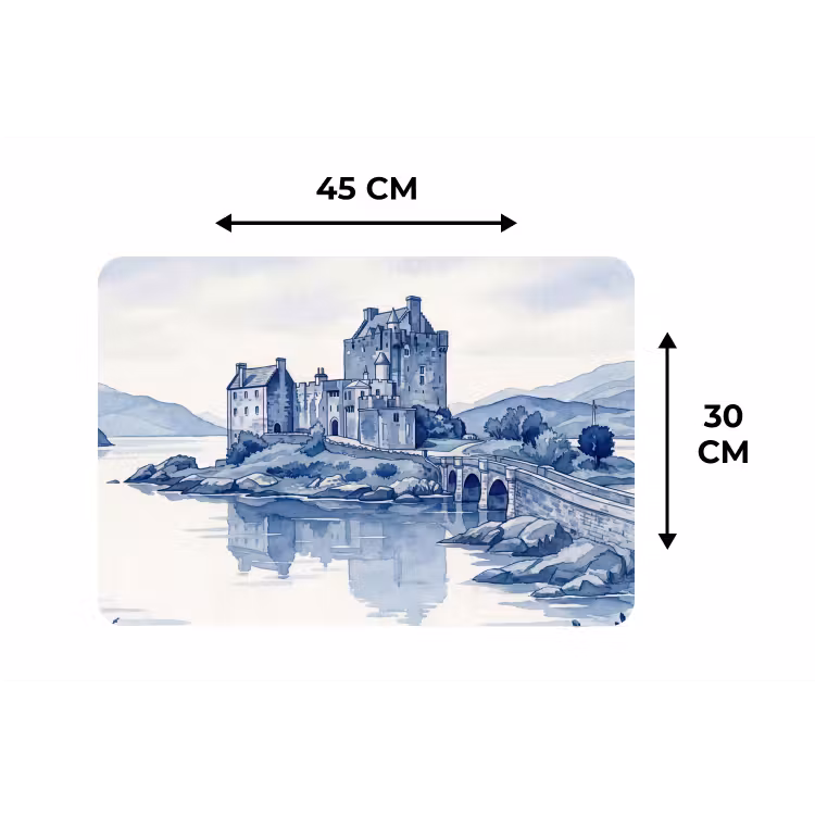 Schots - Kasteel - Blauw - Aquarel Placemat vinyl groot -specs