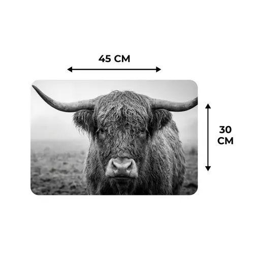Schotse hooglander - Zwart - Wit - Gras Placemat vinyl groot -specs