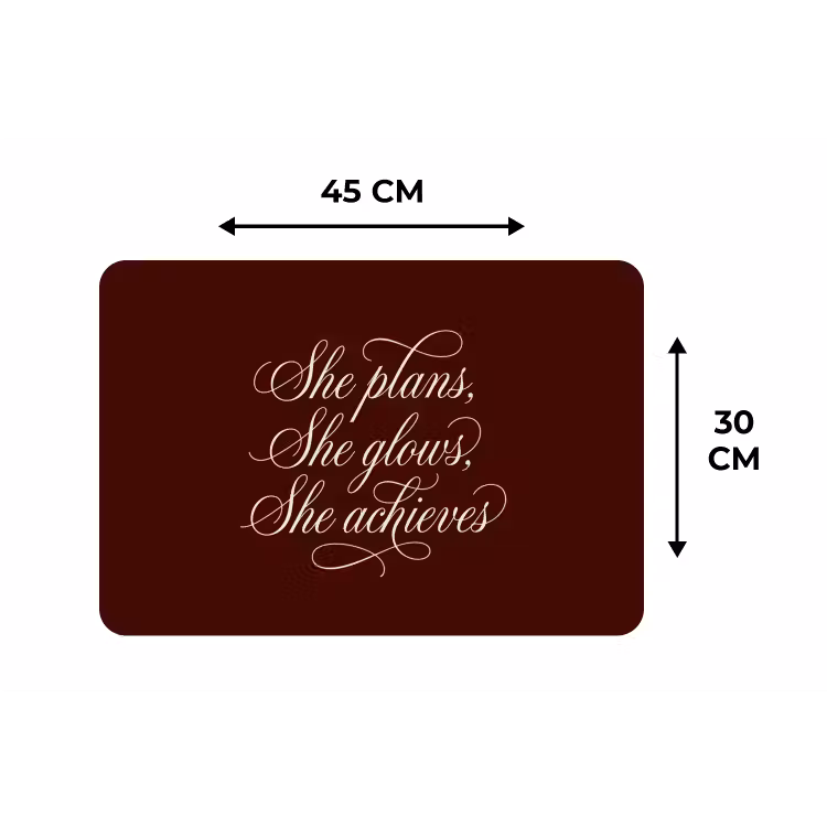 She plans she glows she achieves - Rood - Cursief Placemat vinyl groot -specs