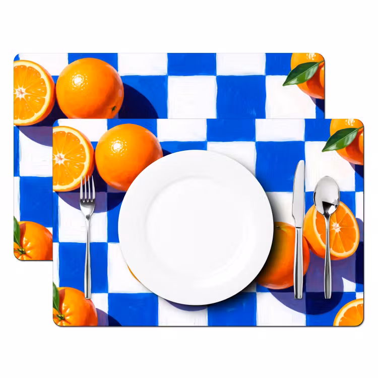 Placemat - 6 stuks - Sinaasappel - Geruit - Eten - Sinaasappel - Geruit - Eten Placemat vinyl groot