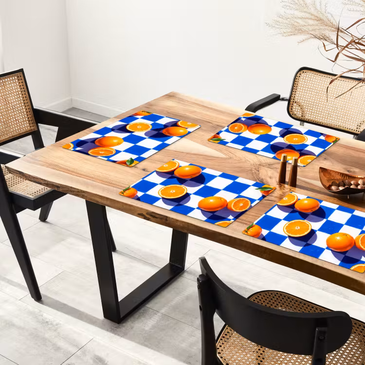 Placemat - 6 stuks - Sinaasappel - Geruit - Eten - Sinaasappel - Geruit - Eten Placemat vinyl groot