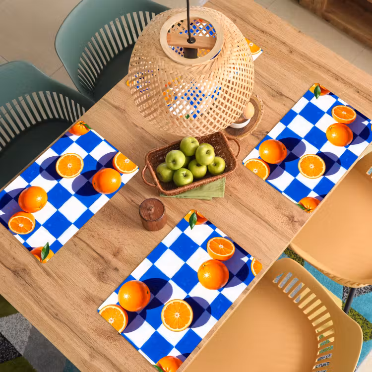 Placemat - 6 stuks - Sinaasappel - Geruit - Eten - Sinaasappel - Geruit - Eten Placemat vinyl groot