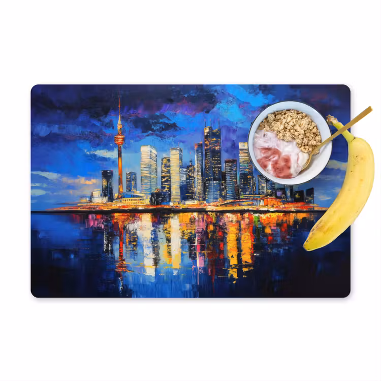 Skyline Toronto - Modern - Stadslicht - Blauw Placemat vinyl groot -zzzproduct_Kitchenyeah-website