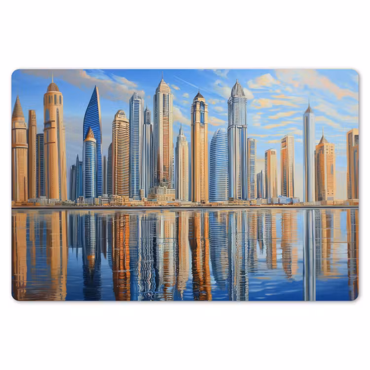 Skyline - Wolkenkrabbers - Water - Blauw Placemat vinyl groot -zzsfeer1_Kitchenyeah-website