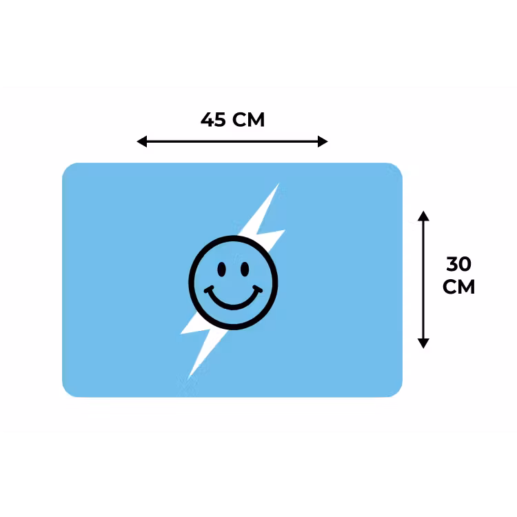 Smiley - Blauw - Bliksem Placemat vinyl groot -specs