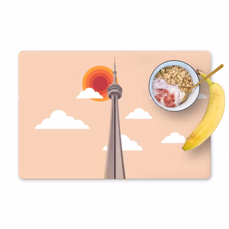 Stad - Gebouw - Architectuur - Retro - Oranje Placemat vinyl groot -zzzproduct_Kitchenyeah-website