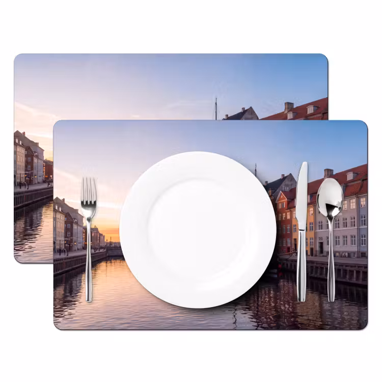 Stad - Gracht - Zonsondergang - Klassiek - Kleurrijk Placemat vinyl groot -zzsfeer2_Kitchenyeah-website