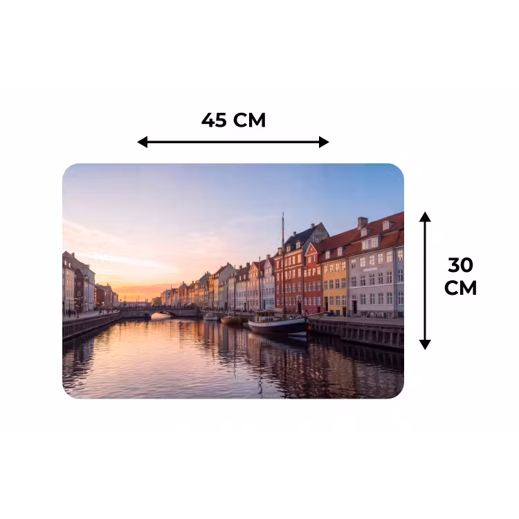 Stad - Gracht - Zonsondergang - Klassiek - Kleurrijk Placemat vinyl groot -specs