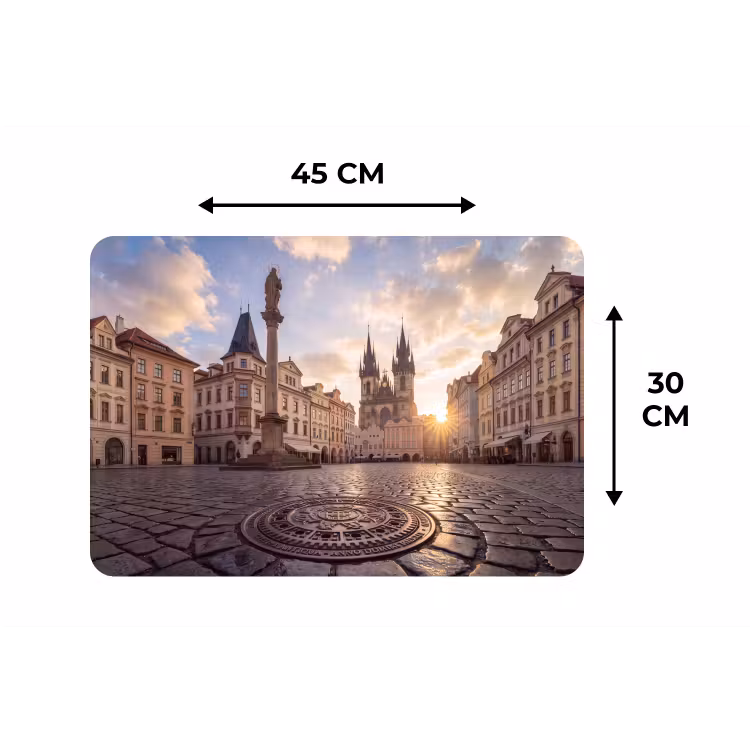 Stad - Praag - Ochtend - Architectuur - Goud Placemat vinyl groot -specs