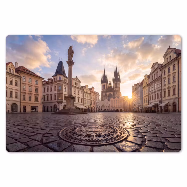Stad - Praag - Ochtend - Architectuur - Goud Placemat vinyl groot -zzsfeer1_Kitchenyeah-website