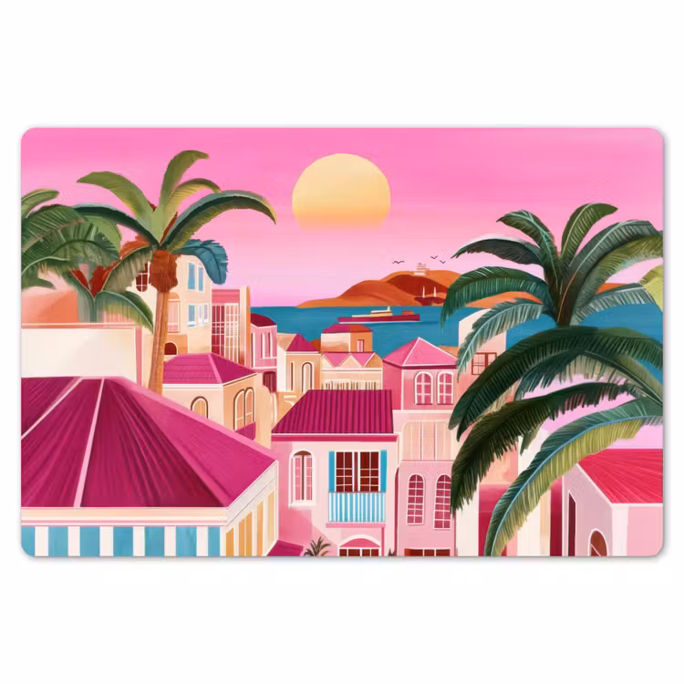 Stad - Roze - Palmbomen Placemat vinyl groot -zzsfeer1_Kitchenyeah-website