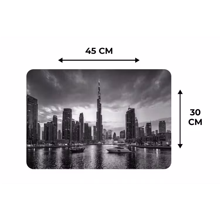 Stad - Skyline - Architectuur - Avond - Zwart-wit Placemat vinyl groot -specs