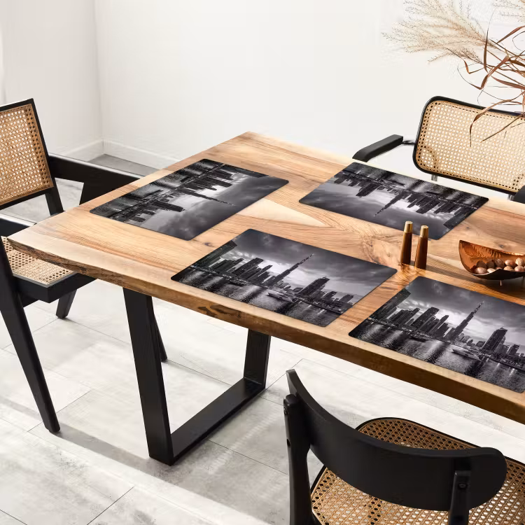 Stad - Skyline - Architectuur - Avond - Zwart-wit Placemat vinyl groot -zzsfeer4_Kitchenyeah-website