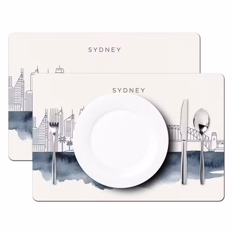 Stad - Skyline - Architectuur - Minimalistisch - Blauw Placemat vinyl groot -zzsfeer2_Kitchenyeah-website