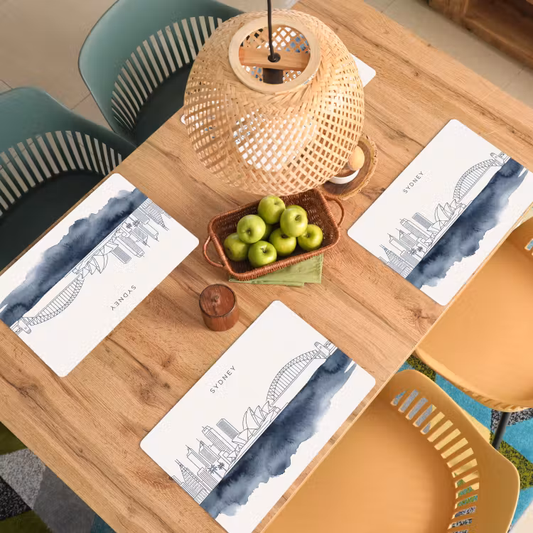 Stad - Skyline - Architectuur - Minimalistisch - Blauw Placemat vinyl groot -zzsfeer5_Kitchenyeah-website