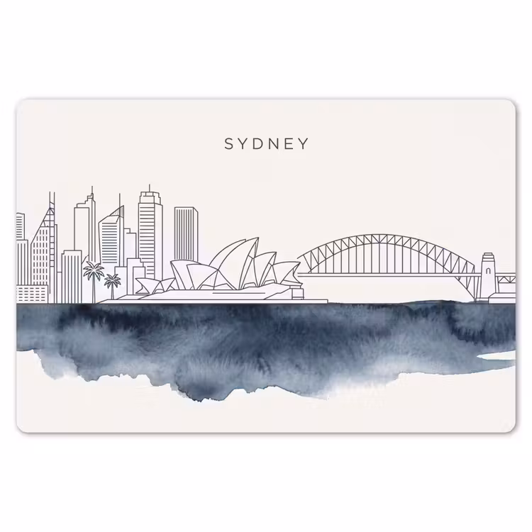 Stad - Skyline - Architectuur - Minimalistisch - Blauw Placemat vinyl groot -zzsfeer1_Kitchenyeah-website