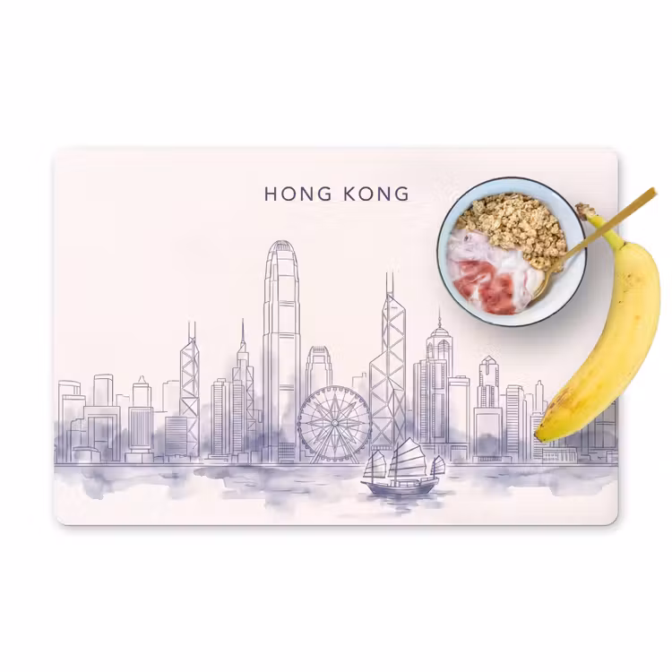 Stad - Skyline - Water - Lijntekening - Blauw Placemat vinyl groot -zzzproduct_Kitchenyeah-website