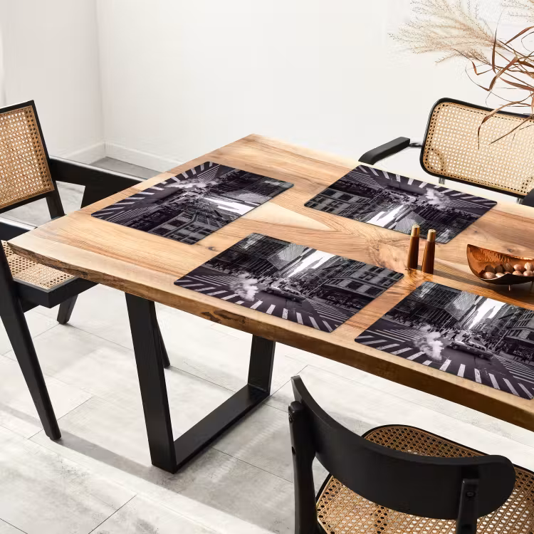 Stad - Straat - Gebouwen - Verkeer - Zwart-wit Placemat vinyl groot -zzsfeer4_Kitchenyeah-website