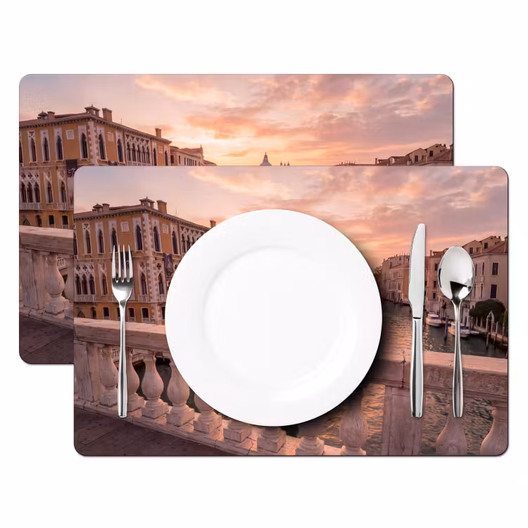 Stad - Venetië - Kanaal - Zonsopgang - Architectuur - Goud Placemat vinyl groot -zzsfeer2_Kitchenyeah-website